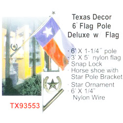 Texas Decor 6’ Flag pole Deluxe W/Flag